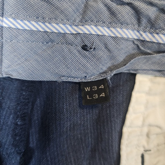 J Crew Bowery Pants Mens 34x32 Navy Blue Irish 100% Linen Baird McNutt Slim Fit - Picture 8 of 12